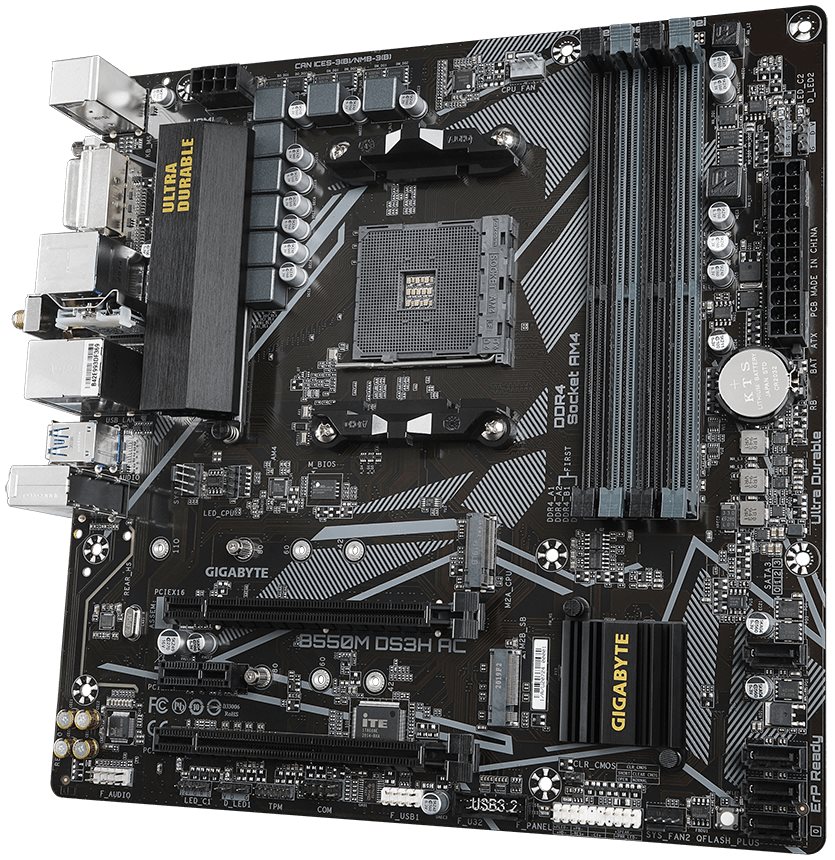 GIGABYTE B550M DS3H AC / AMD B550 / AM4 / 4x DDR4 / 2x M.2 / DVI-D / HDMI / WiFi / mATX